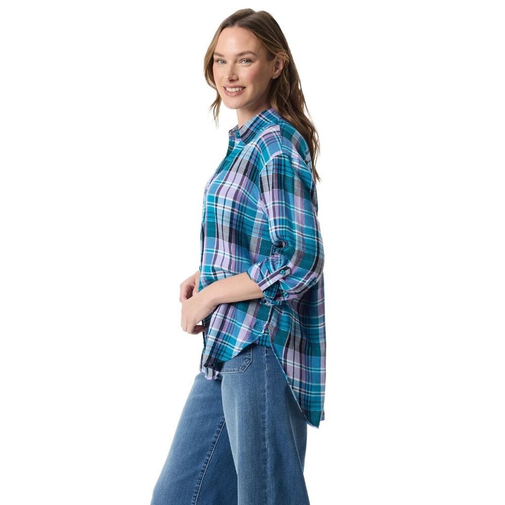 Gloria Vanderbilt Swan Series Women's Amanda Oversized Shirt, Size XXXL, Blue - Picture 4 of 4